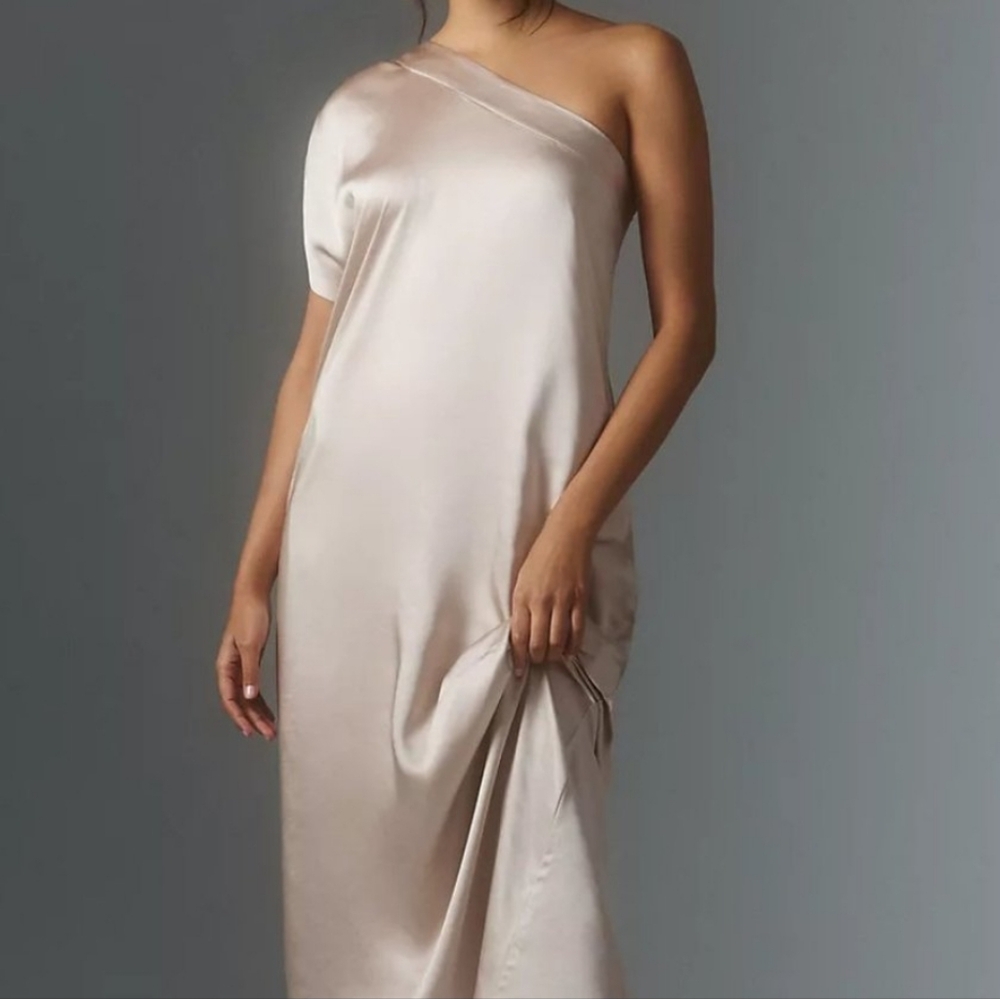 NWT Anthropologie Porridge Satin One-Shoulder Dress Size Small